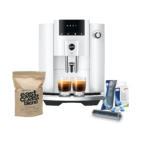Jura E4 Automatic Coffee Machine (Piano White) with CLEARYL Smart+ Water Filtration